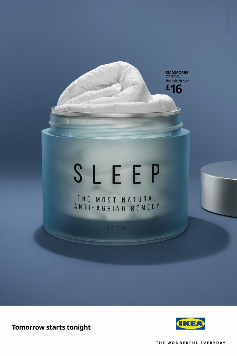 將睡眠床品制成抗衰老產(chǎn)品，宜家平面喊你今晚早點(diǎn)睡